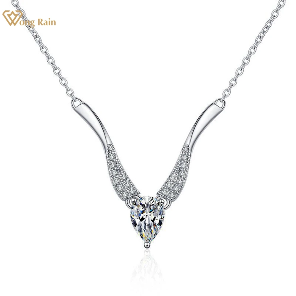 

Вонг дождь 100% 925 стерлингового серебра D Цвет 1CT груша настоящий Муассанит бриллиантами драгоценный камень циркон кулон ожерелье ювелирные ...