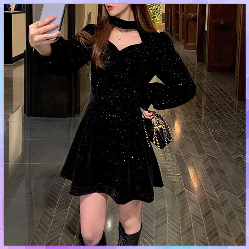 

Красные бархатные элегантные вечерние женские мини-платья на Рождество Wram французское винтажное платье женские повседневные корейские пл...