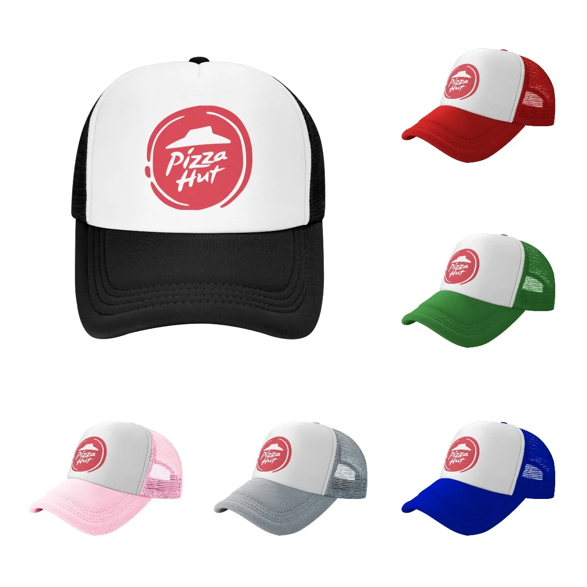 

Best Selling 2022 Summer New Print Pizza Hut Retro Adjustable Grid Trucker Baseball Hat Unisex Black Baseball Caps Cool Cap