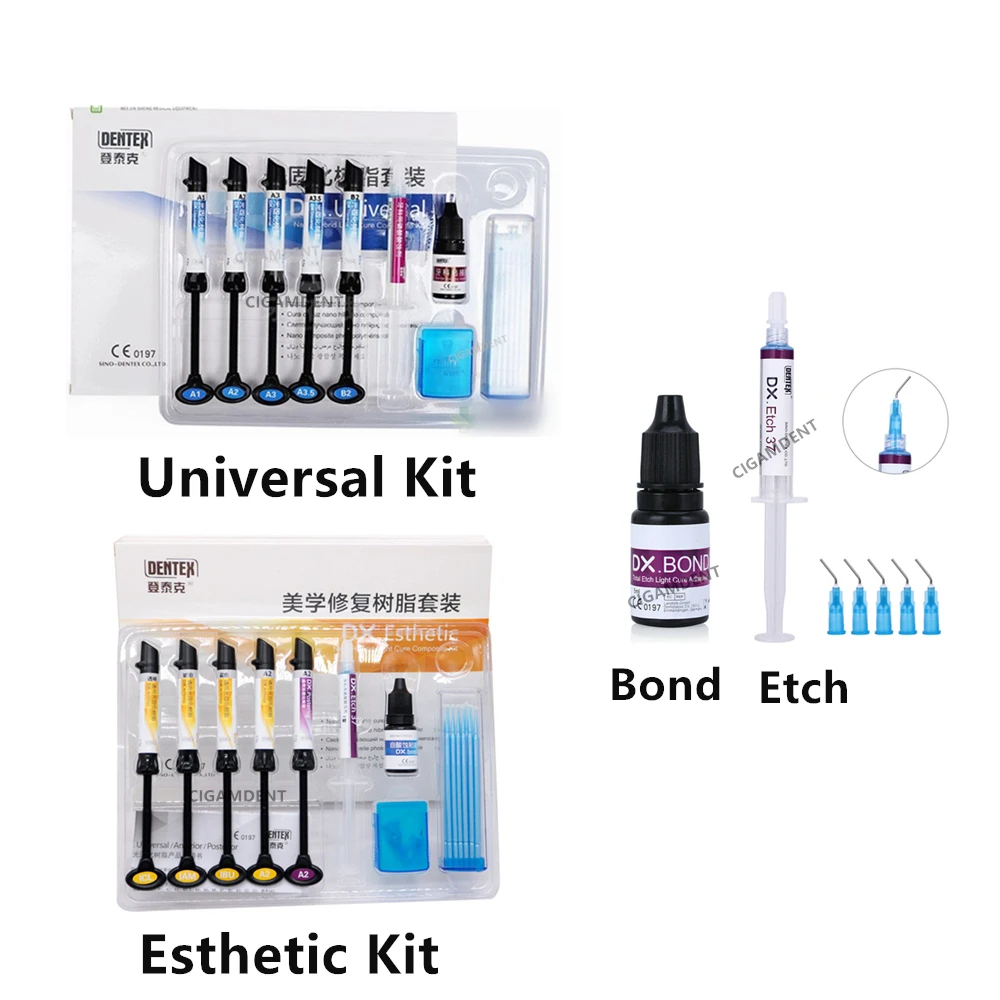 Dentex Dental Etchant Composite Resin Bonding Agent Esthetic Universal Kit Light Cure Bond Adhesive Acid Etching Gel Teeth Glue