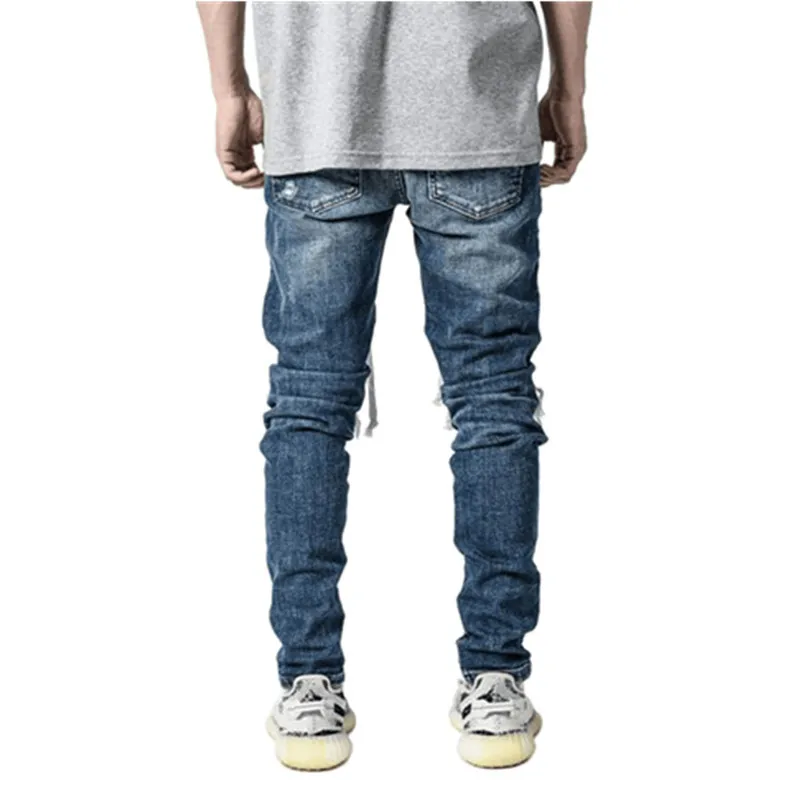 2022 New Mens Jeans Elastic Leggings Locomotive Hole Jeans Men Streetwear Men Ripped Jeans Full Length Denim Pants