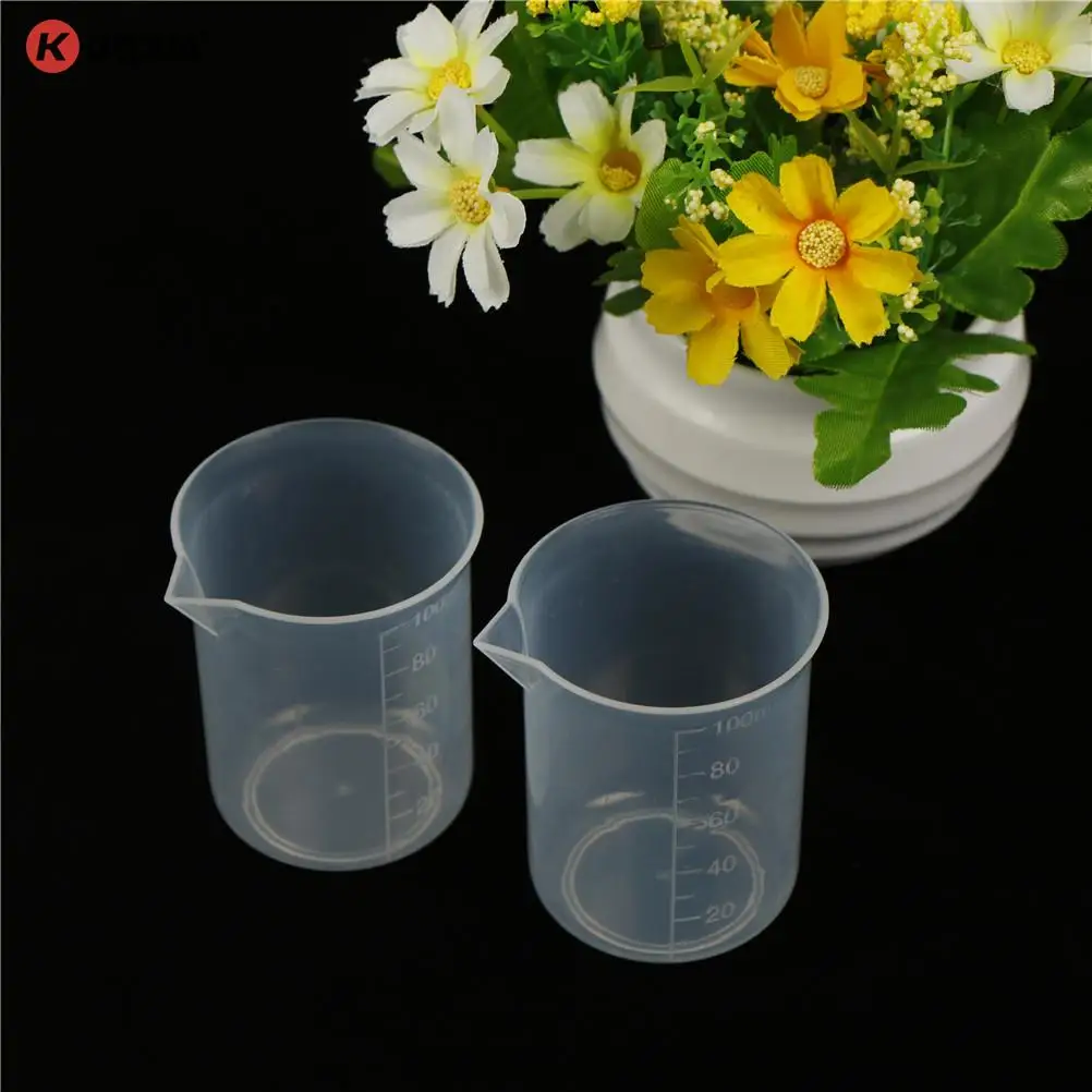 

2PCS 100mL plastic transparent Beaker Set Graduated Borosilicate Glass Beaker School Laboratory Study Supplies