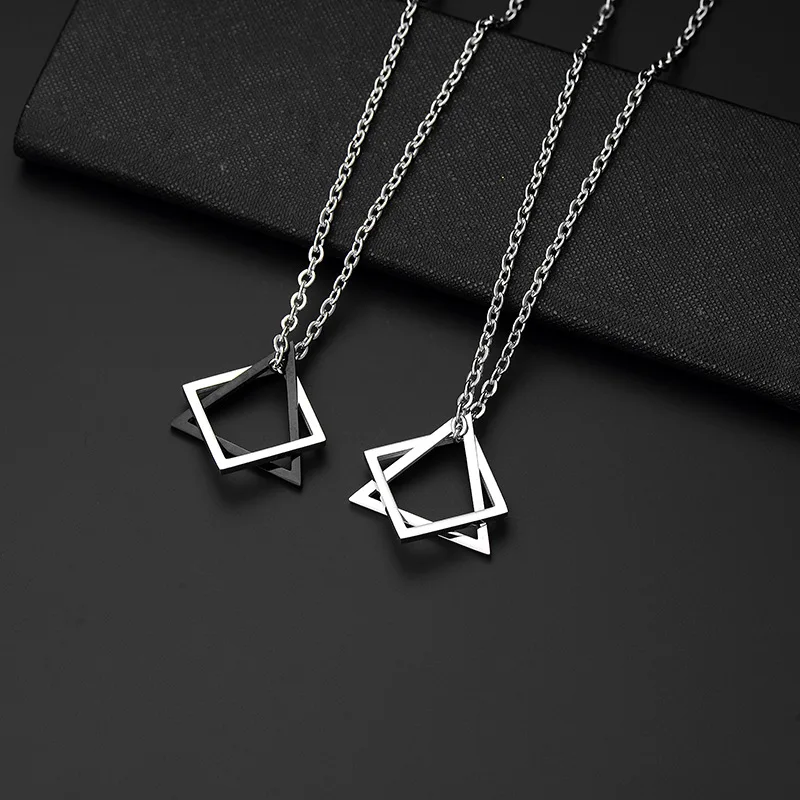 

Geometry Interlocking Square Triangle Male Pendant For Men Zinc Alloy Modern Trendy Geometric Stacking Streetwear Necklace