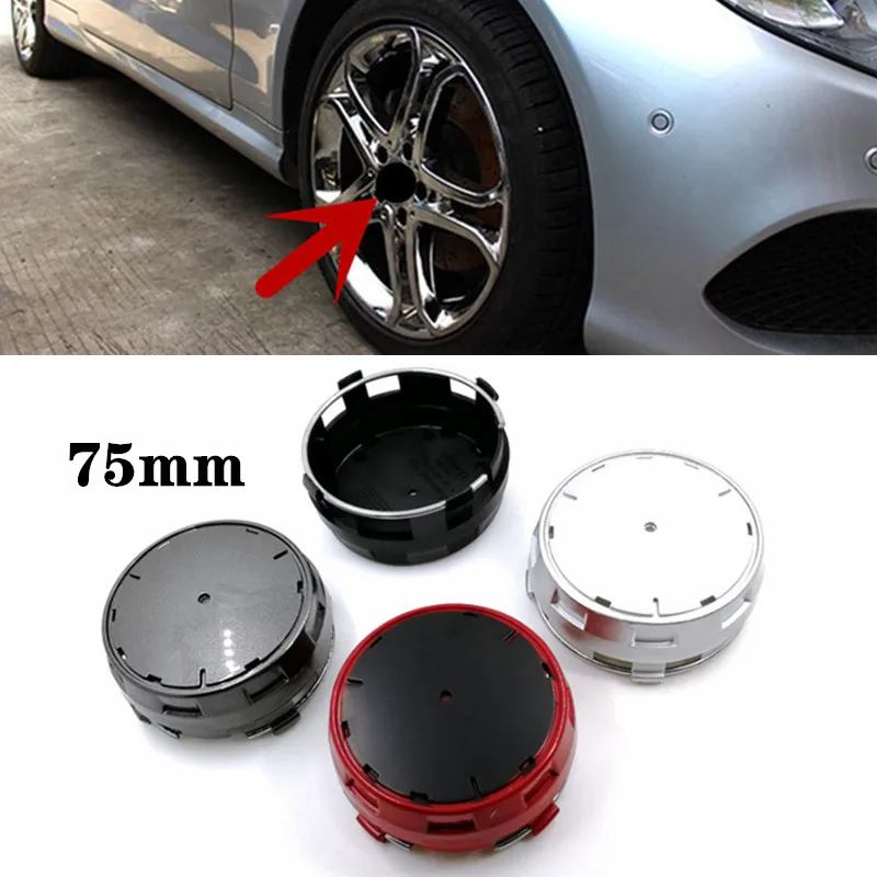 

4pcs 75mm Black Red Raised Car Styling Wheel Center Cap Hub Covers Badge Car Accessories For Mercedes Benz AMG A0004000900