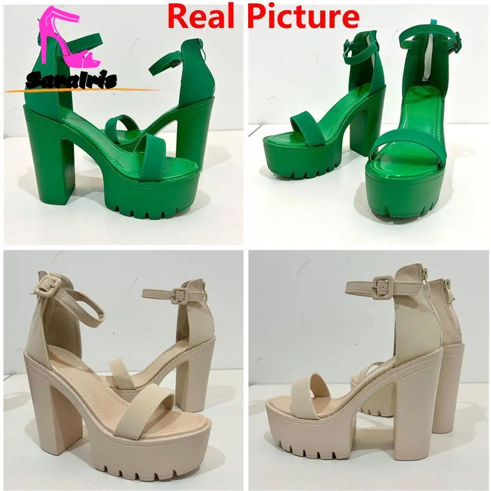 Summer Platform Women Sandals Hot 2023 European Style Buckle Strap Sandals Thick High Heels Back Zipper Comfy Walking Sandals