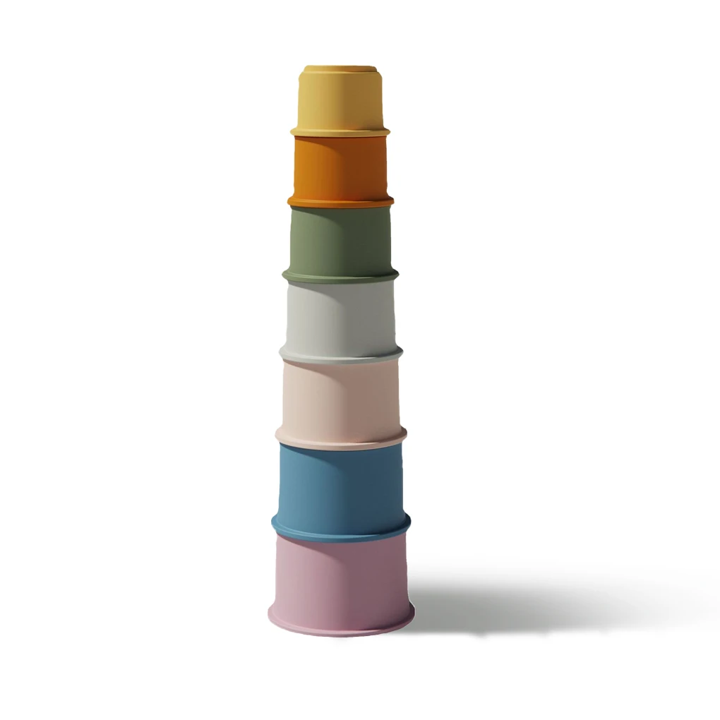 

Pack of 7 Baby Stacking Cups Toy Silicone Stack Tower Toddlers Children Multi-color Education Toys Bathtub Gifts Beach