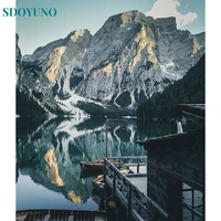 sdoyuno diy coloring by number lake scenery kits home decor pictures painting by number landscape mountain handpainted art