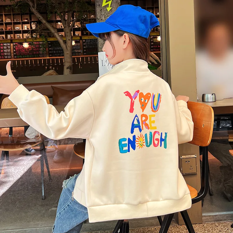 

Детская одежда, разноцветная школьная форма с буквенным принтом, куртка, модный кардиган на молнии на весну и осень, повседневные топы для д...