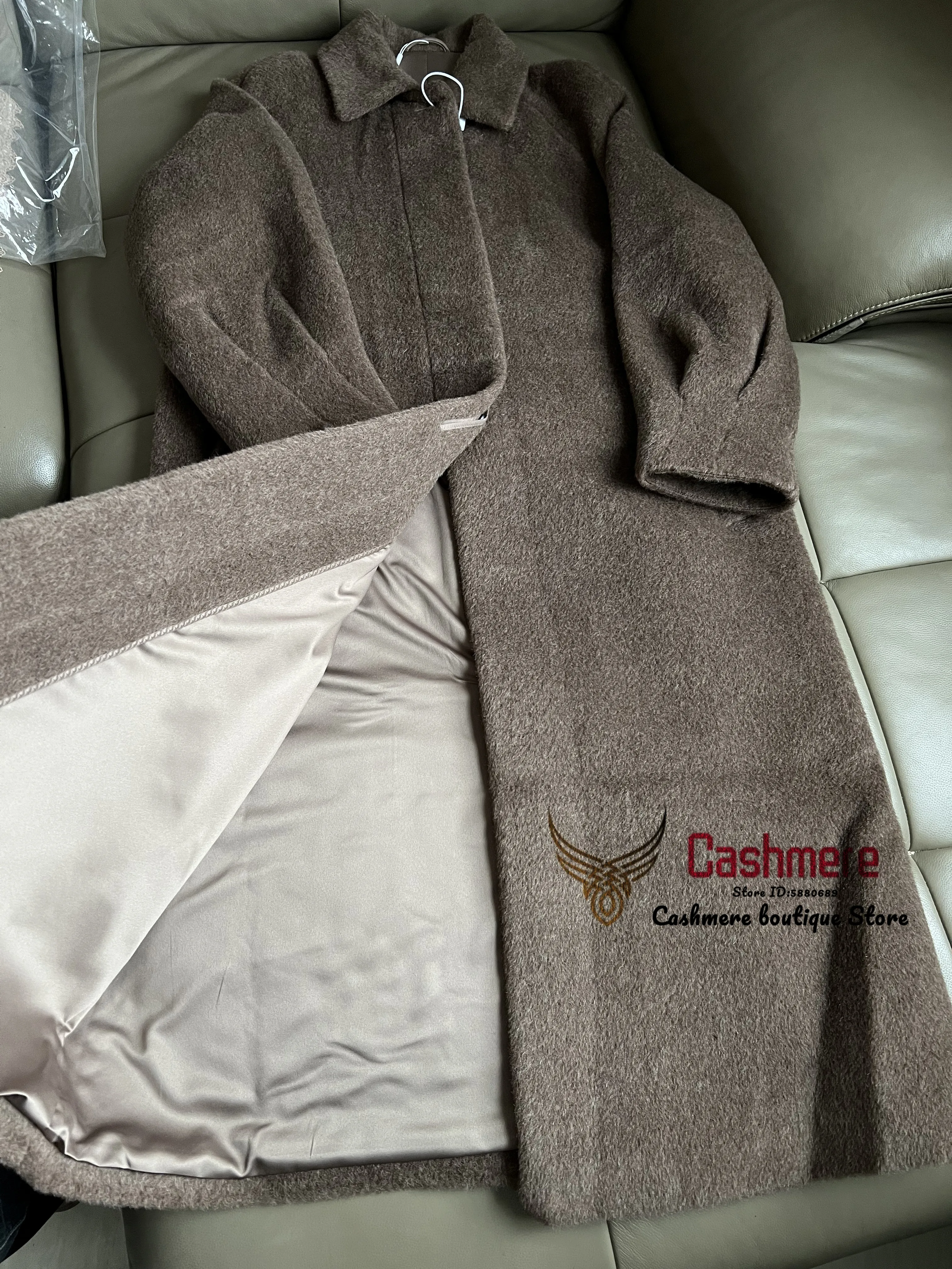 Зимнее пальто из альпаки женское однобортное черное шерстяное новинка 2024