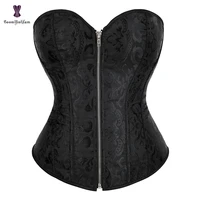 jacquard overbust corset zipper no lace trimmer black white waist bustier top body shapewear