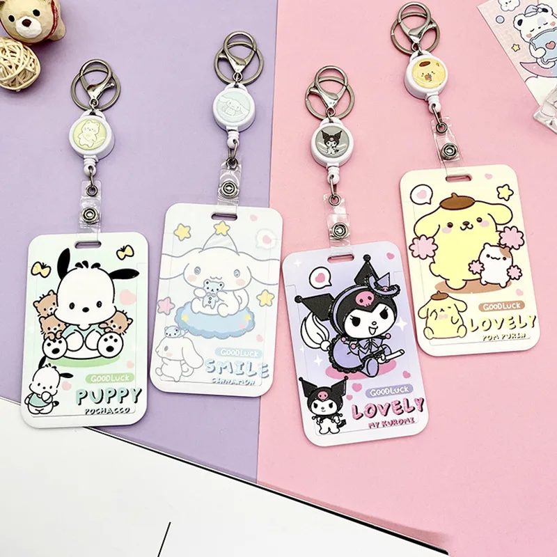 

Sanrio Hellokitty Mymelody Kuromi Cinnamoroll Retractable Rope Cartoon Card Set Bus Meal Card Subway Access Control Card Set