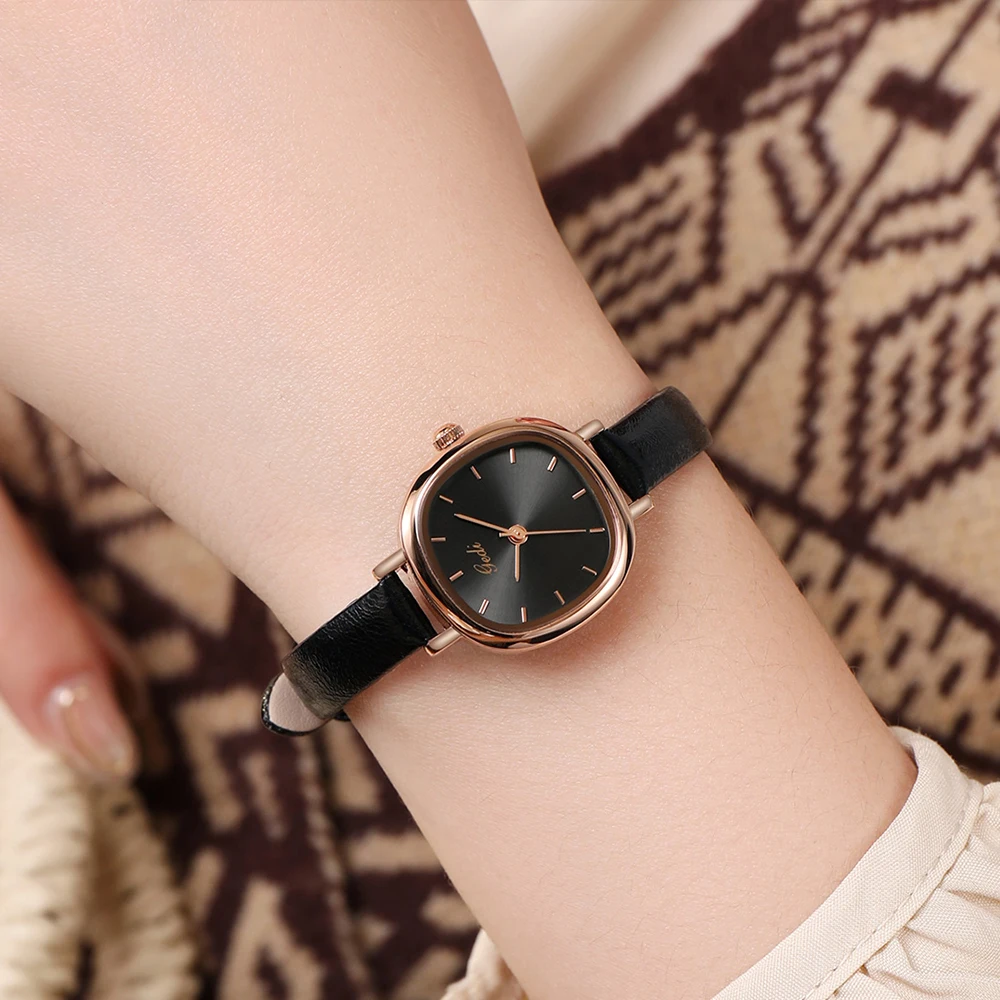 GEDI Retro Coffee Women Square Watches Thin Leather Strap Waterproof Vintage Fashion Ladies Quartz Wristwatches Female Clock New