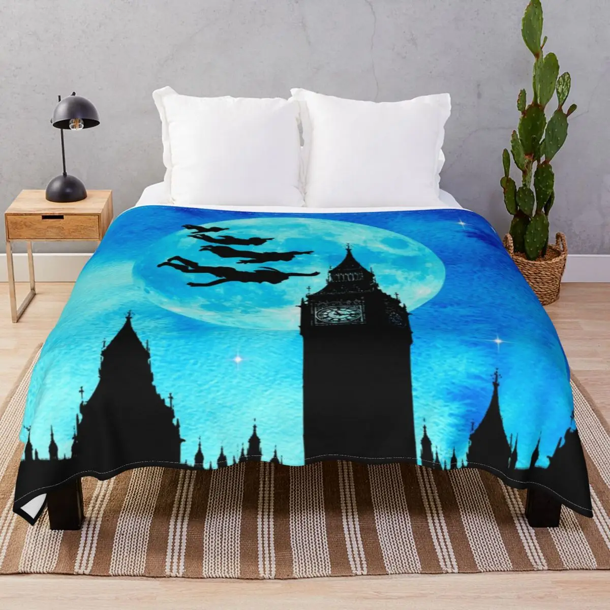 Magical Watercolor Night Peter Pan Blanket Flannel Spring/Autumn Breathable Throw Blankets for Bedding Home Couch Camp Office