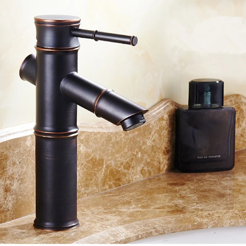 Смесители Для Раковины Из Черной латуни и бамбука с высокой аркой смеситель