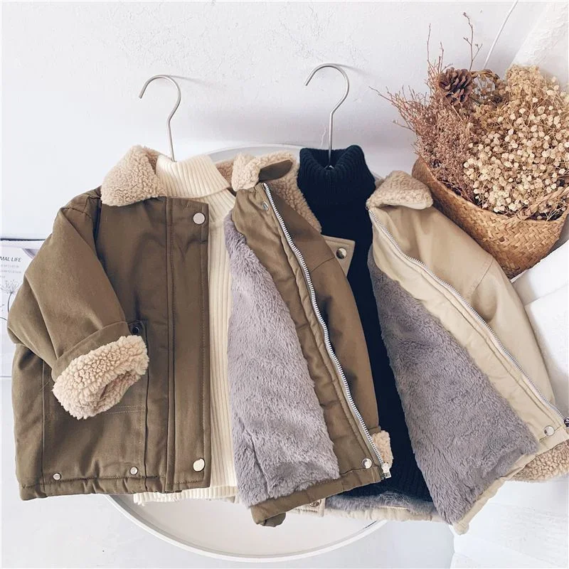 

Girls Coat Jacket Cotton Outwear Overcoat 2023 Lapel Warm Thicken Velvet Winter Plus Size Children's Clothing