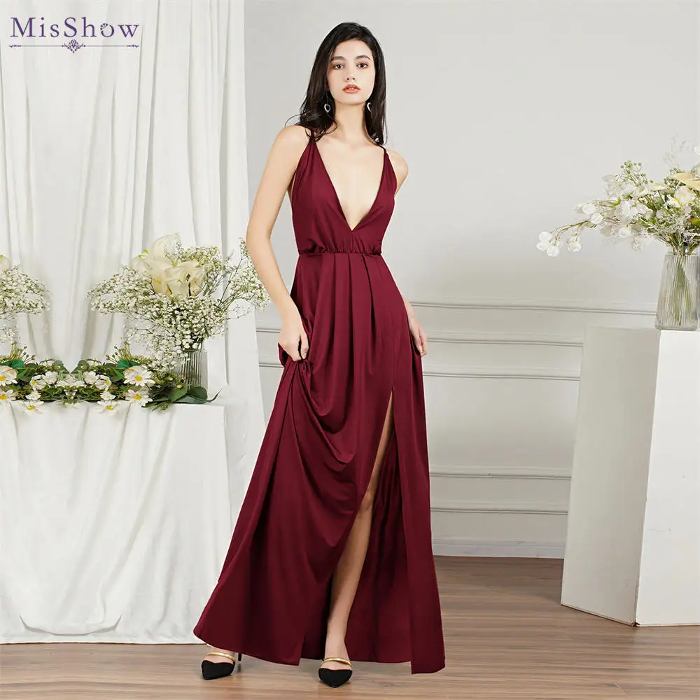 

MisShow Sexy High Slit Lace up Back Dress for Women 2022 Cheap Spandex Elastic Waist Female Night Club Maxi Party Dresses