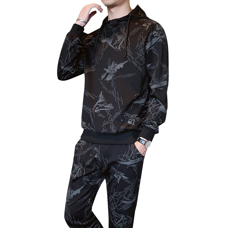 Мужской спортивный костюм хлопковый пуловер с капюшоном и шорты