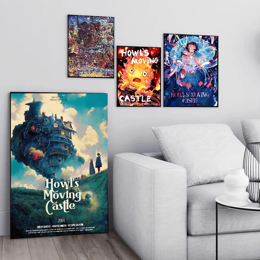 Anime Poster Paper Print Home Living Room Bedroom Entrance Bar Restaurant Cafe Art Painting Decoration H-Howls Moving Castle-e