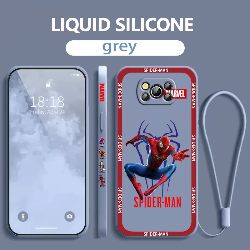 

Marvel SpiderMan Avengers Hero Xiaomi Poco Phone Case For X4 X3 F4 F3 NFC M5 M4 M3 GT S Pro 4G 5G Liquid Left Rope Cover