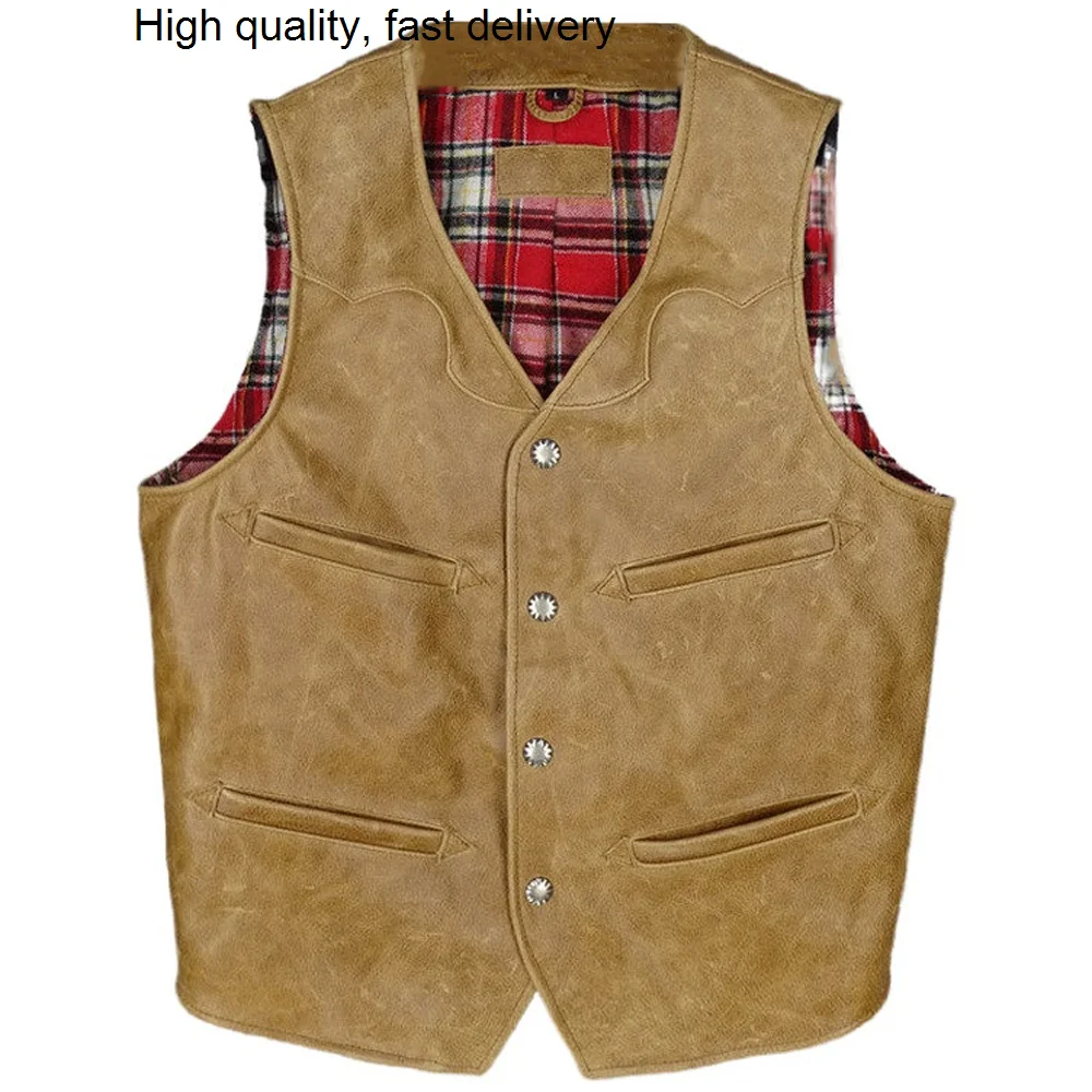 

Motorcycle Mans Summer Vest Coat Sleeveless Cowhide Waistcoat Vest Genuine Leather Weskit For Men European Fashion Streetwear