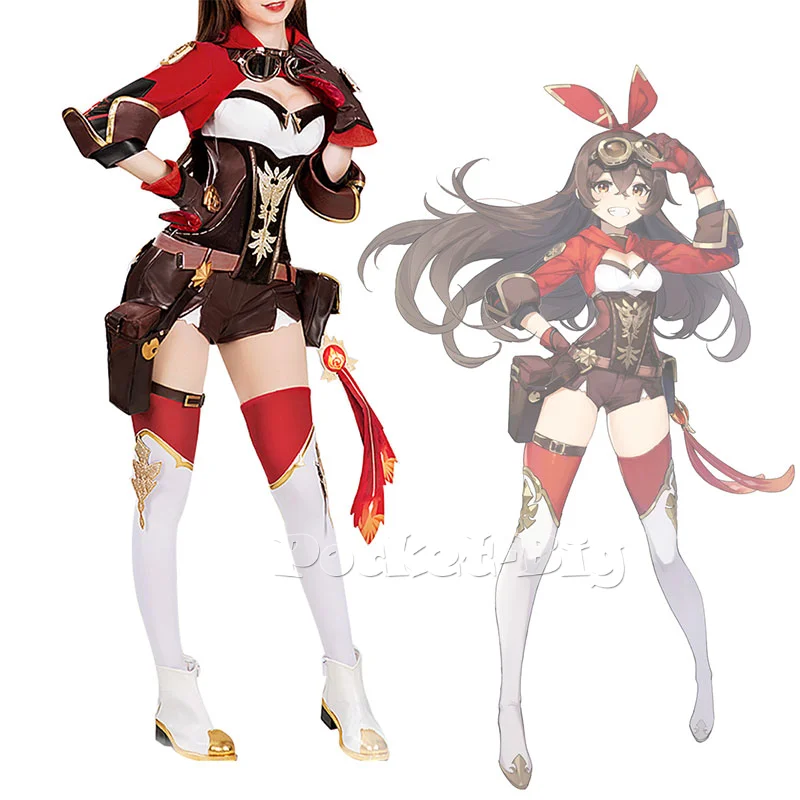 

Genshin Impact Amber Cosplay Costume Amber Cosplay with Glasses Women Red Comtume Halloween Top Pant Uniform Full Set