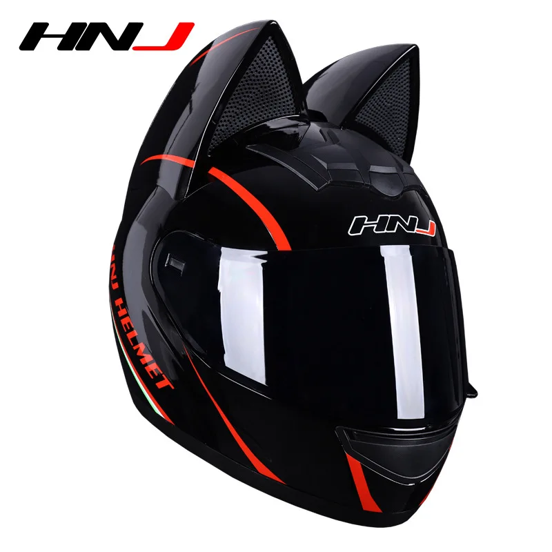 HNJ electric motorcycle cat ear helmet gray bow men and women cute fashion skateboard kart racing motorcycle full helmet helmet enlarge