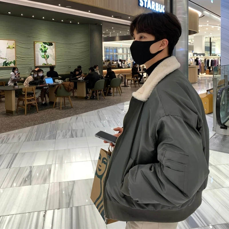 Winter Jacket Men Warm Fashion Thickened Short Coat Men Korean Loose Thick Lamb Fur Jackets Oversized Down Jacket Mens Parker