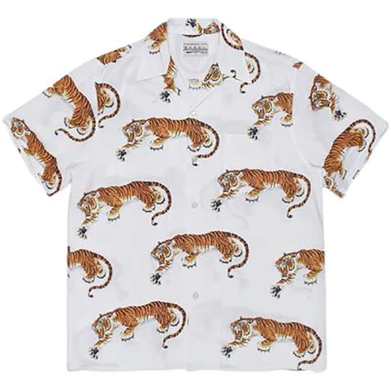 

Best Quality Tiger Pattern WACKO MARIA Hawaii Fashion Shirt Men 1:1 WACKO MARIA Women Vintage Shirt Streetwear Tees Men Clothing