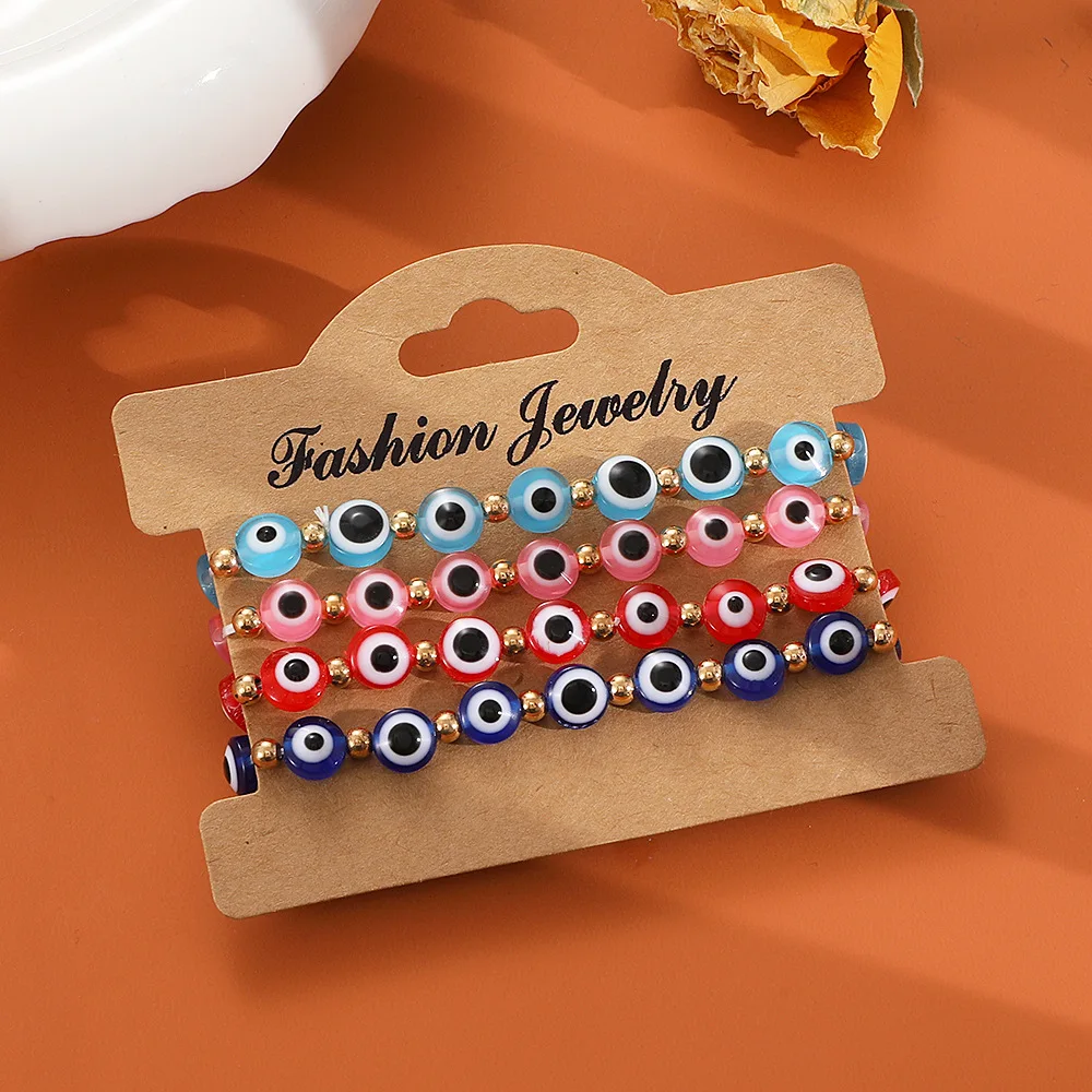 

4pcs/set Lucky Turkish Evil Eye Bracelet for Women Bangle Set Blue Devil's Beads Chain Acrylic Beaded Braided Bracelets Jewelry