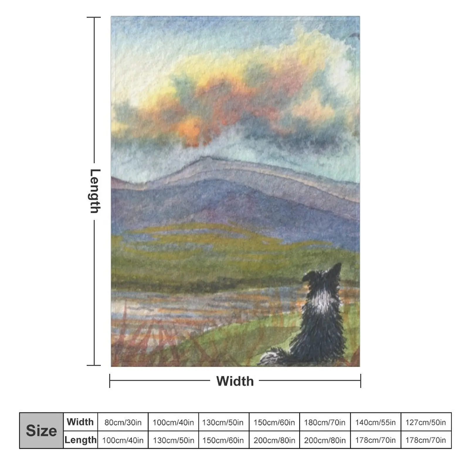 Бордер колли собака медитирует на горы и перед тем как он бросит одеяло Furrys для