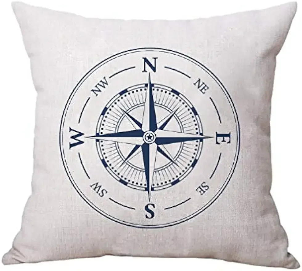 Чехол для подушки с рисунком морской тематики береговой навигации голубая