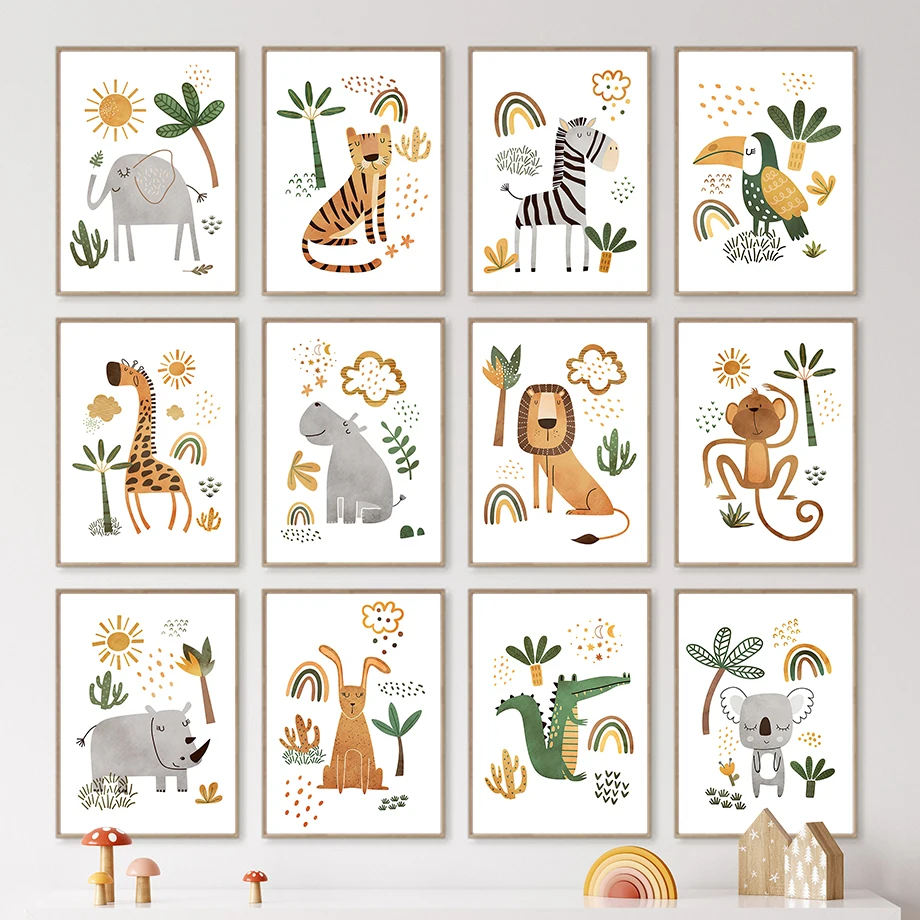 Дикие животные кролик коала Лев Рино леопард слон искусство Настенная роспись