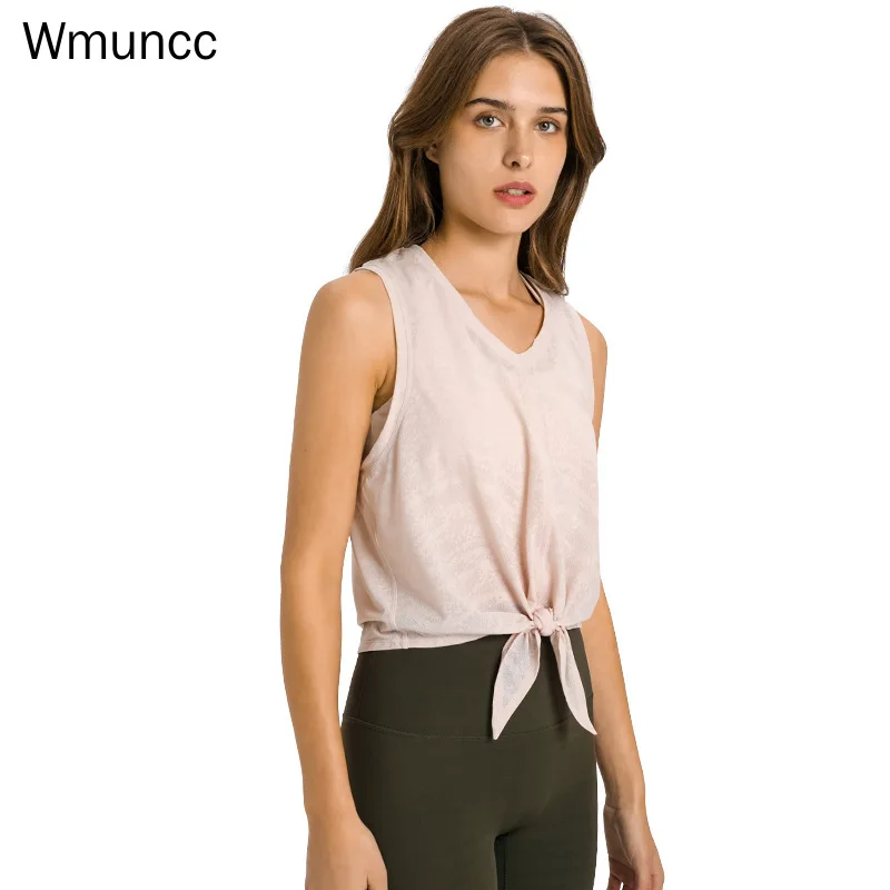 

Wmuncc Jacquard Bandage Sleeveless Sports T-shirt Women's Loose Breathable Sweat Wicking Fitness Yoga Top