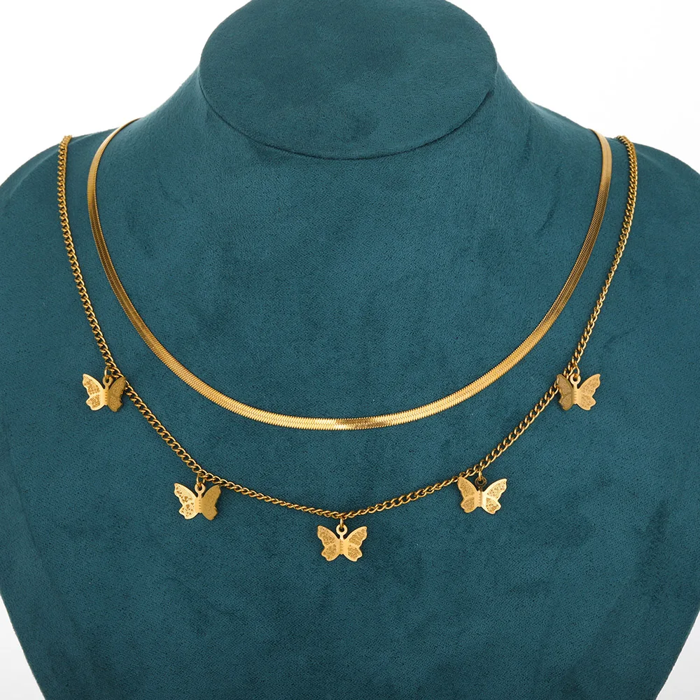 

Multilayer Butterfly Blade Snake Chain Choker Necklaces For Women Boho Jewelry Stainless Steel Korean Fashion Accessories