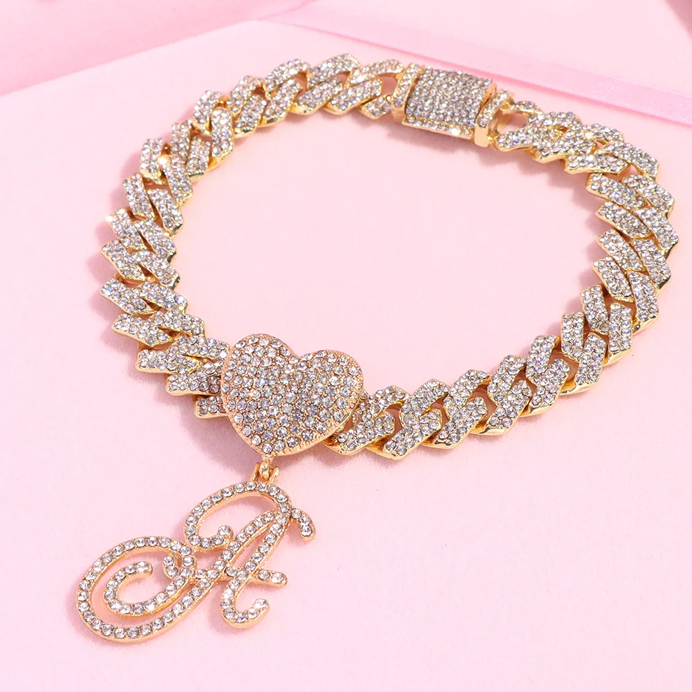 Модный бриллиантовый кубинский браслет-цепочка с надписью для женщин Bling Стразы