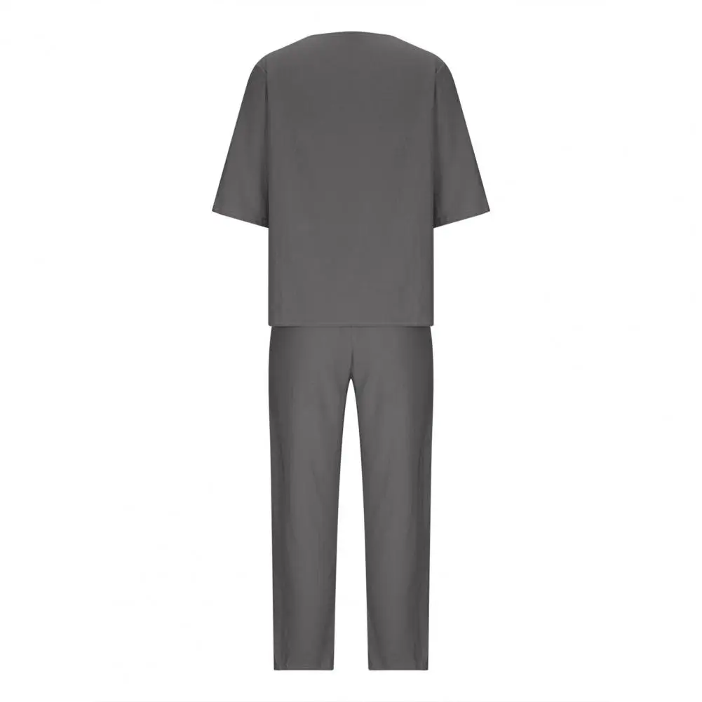 

Women Pants Set Soft Breathable Lady Set V Neck T-shirt Wide Leg Pants with Irregular Hem Pockets Loose Stylish Solid Color Suit