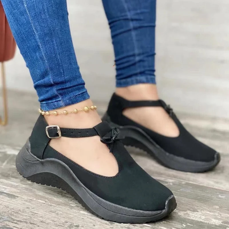 2022 NEW Women Shoes Platform Increase Casual Shoes Solid Color Round Toe Loafers Women Buckle Wedge Women's Shoes