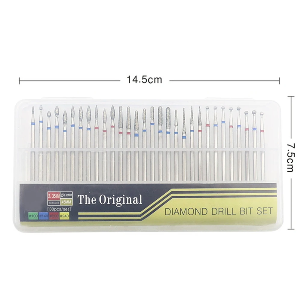 

30pcs Diamond Burr Diamond Nail Drill Bit Set For Manicure Electric Rotary Burr Accessories For Glass Plastics Rotary Tools