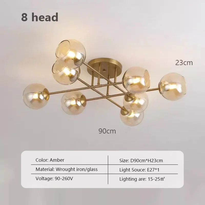 

Потолочный светильник Sanoni, стеклянный шар, медный