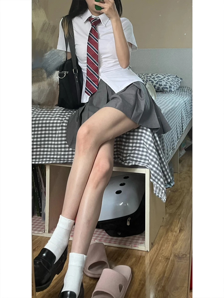 Pure Cotton Stretch Waist Hugging Shirts Summer Senior Schoolmate Jk Uniform Skirt Suit Original Genuine Figure-Flattering Sh...