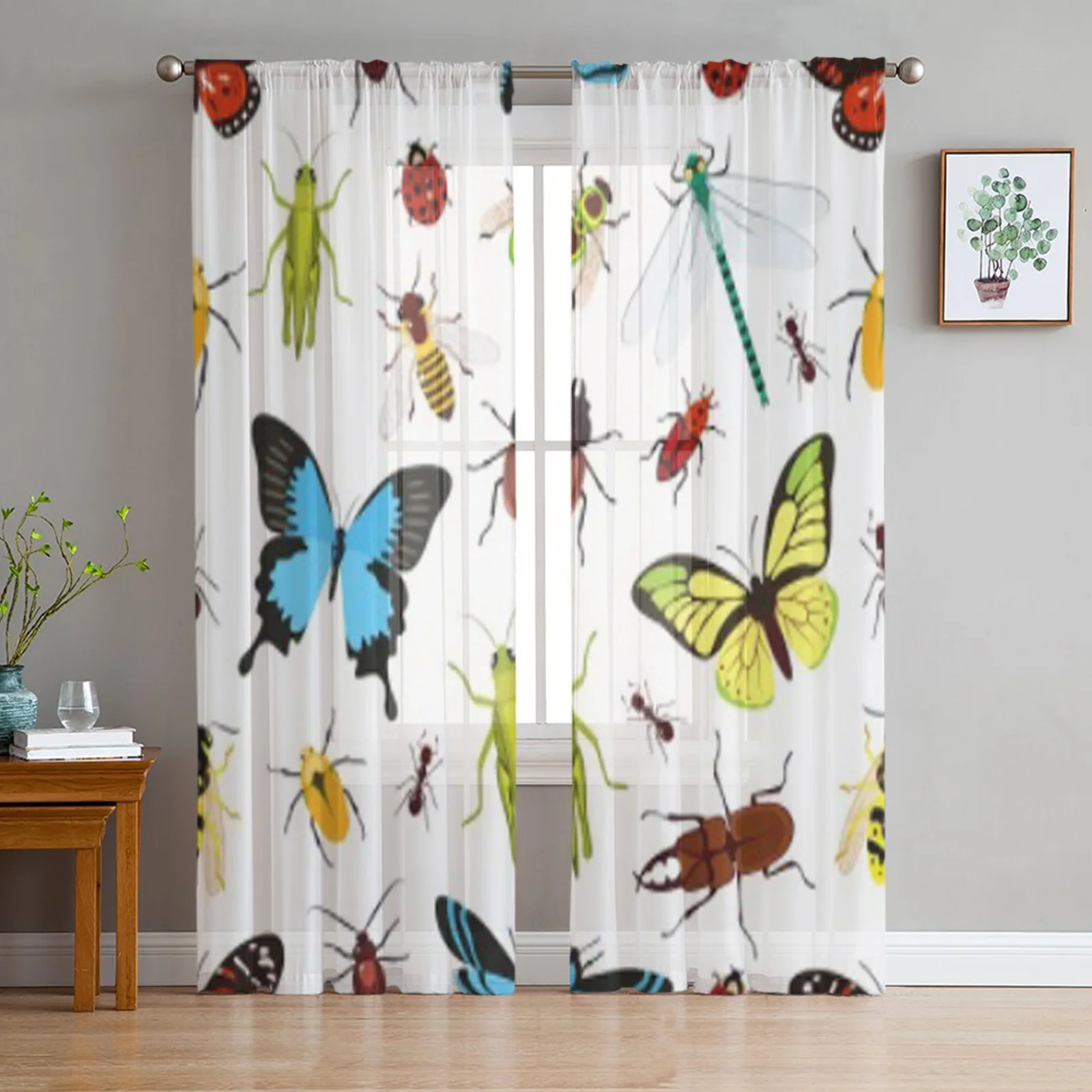 

Насекомые цветной Кузнечик васп бабочка эркерное окно экранирующие шторы вуаль органза драпировка прозрачный тюль для гостиной спальни
