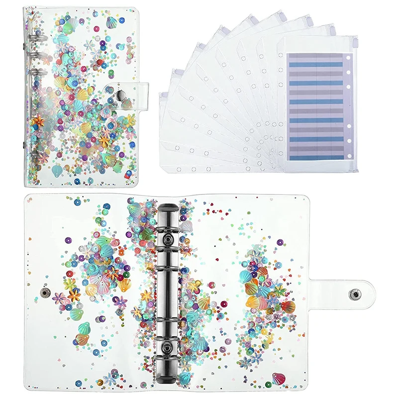 

Shiny Sequins A6 PVC 6-Ring Binder Soft PVC Notebook Cover Refillable Loose Leaf Folder For Travel Office School