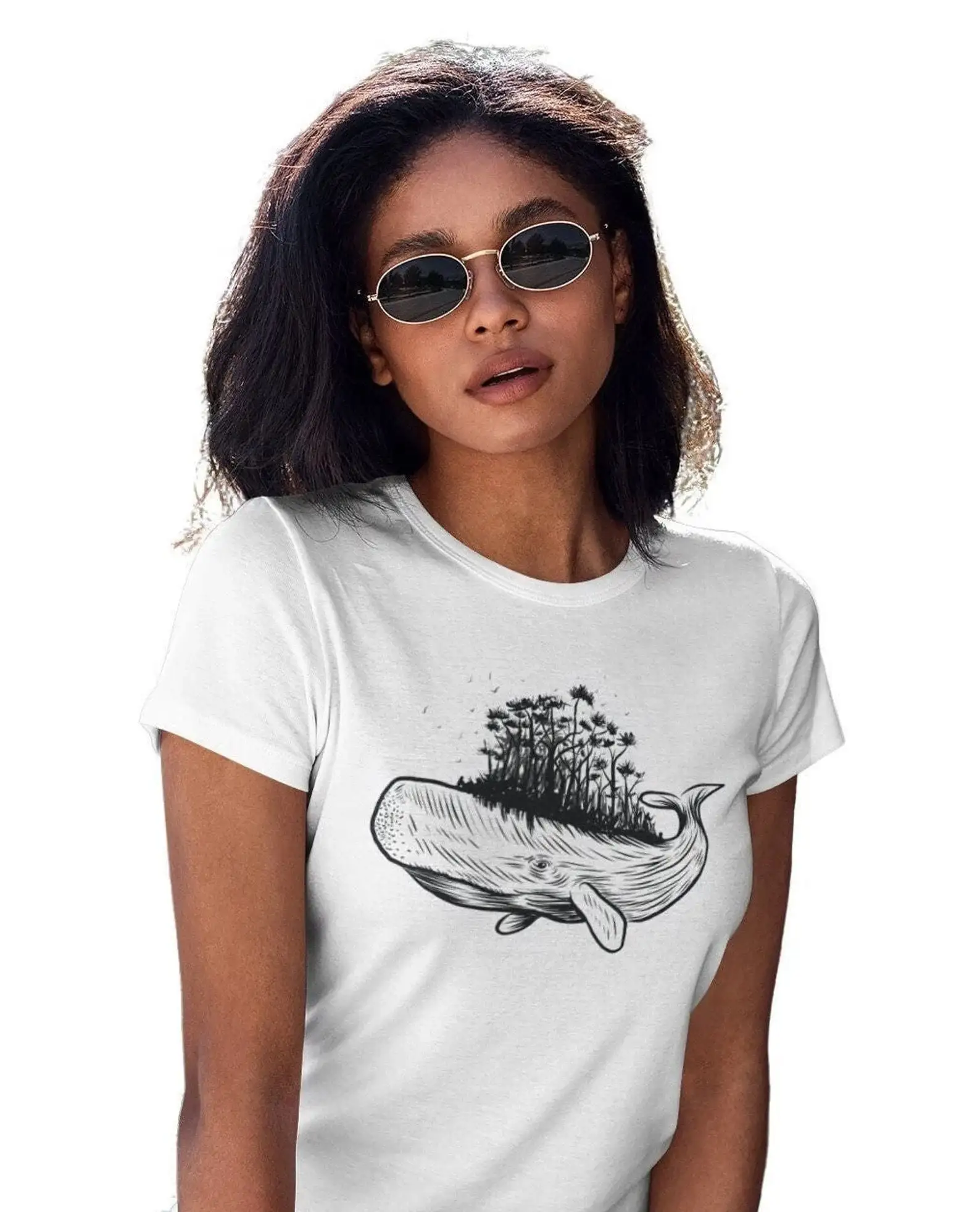 Женская футболка с изображением Кита и острова графика океана морских животных