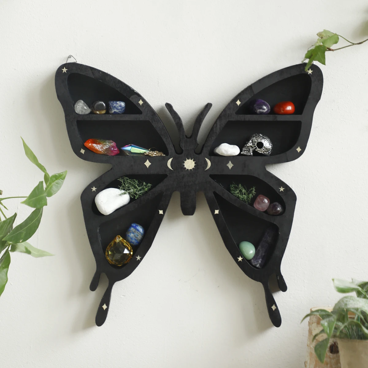 

Butterfly Moon Wall Shelves for Crystals Wall Decor Crystal Shelf Display Boho Shelves Essential Oil Shelf LIving Room Decor