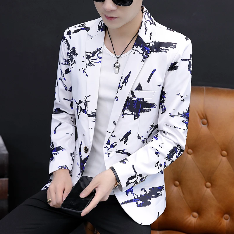 

DYB&ZACQ Men's suit coat casual small suit men's dress Korean version printed single west men's coat