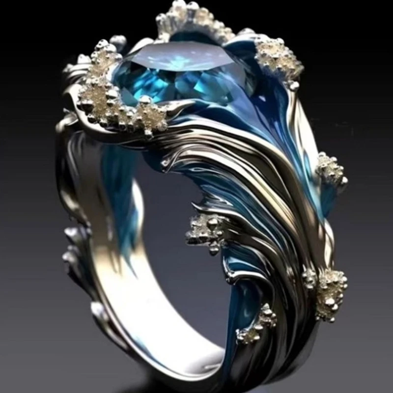 Регулируемые кольца с морской волной из смолы серебряного тона портативные