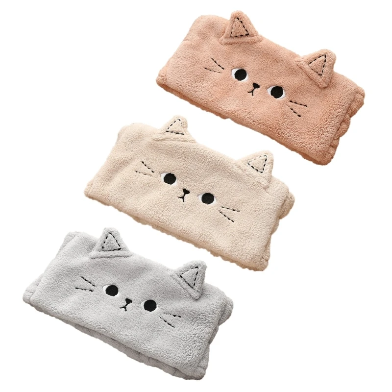 

Fleece Headband Cat-face Embroidery for HeadWrap Make Up Hairband Soft Turban