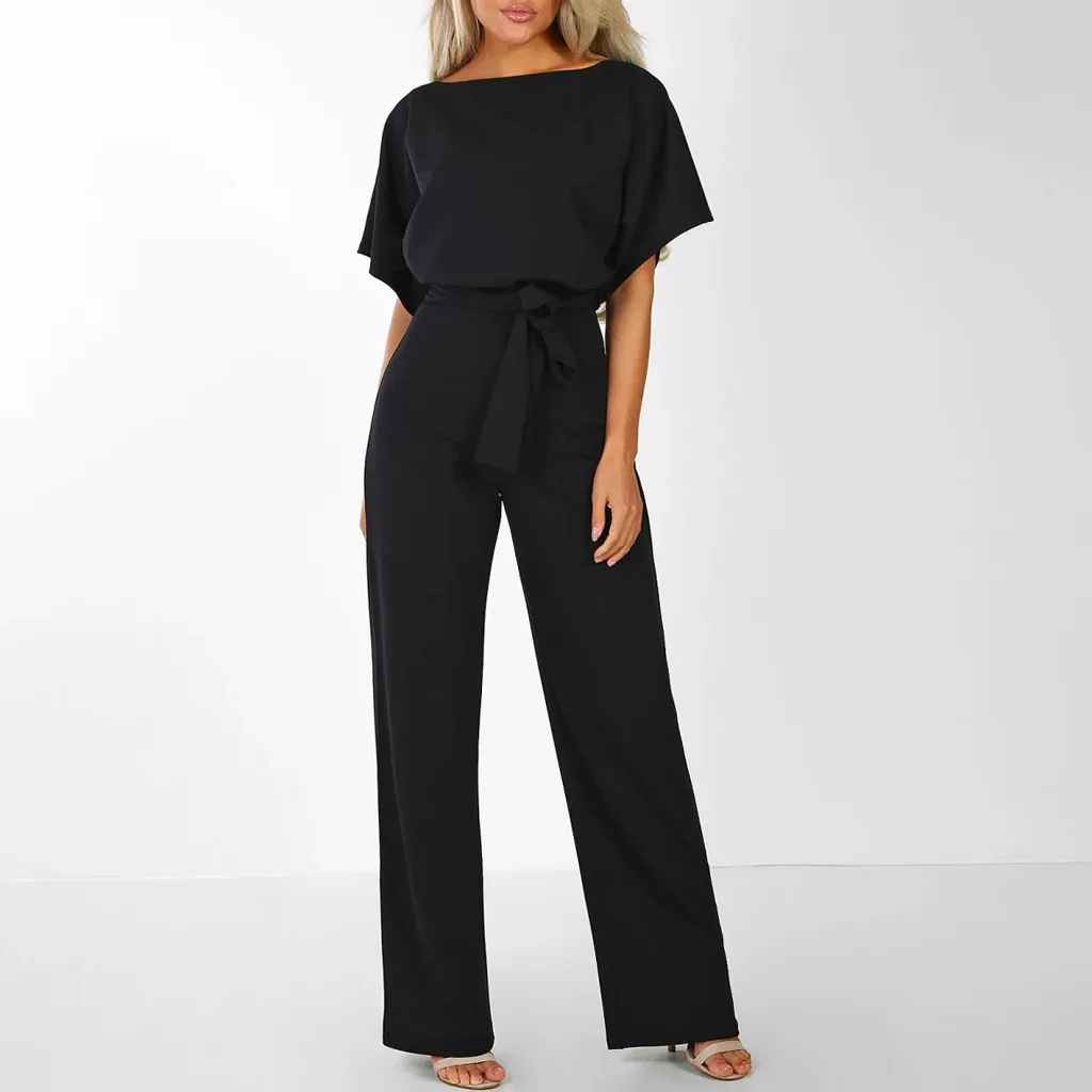 

2022 Jumpsuit Women Loose Short Sleeve Playsuit Rompers Women High Waist Long Jumpsuit Overalls Bodysuit
