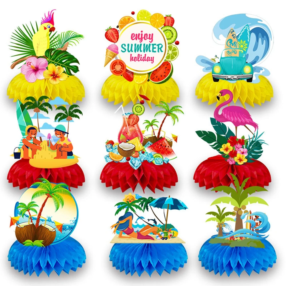 

9pcs Hawaiian Themed Honeycomb Paper Fan Decoration Flamingo Desktop Ornament Kids Birthday Party Decoraiton Hawaiian Luau Party