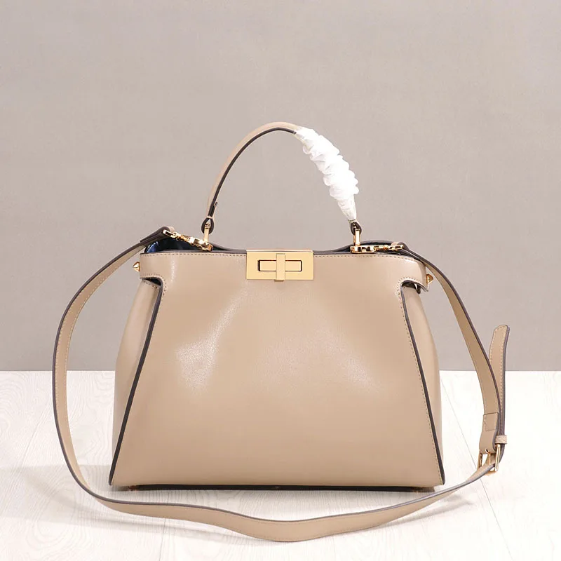 

QL20201021 2023 New Royal Sister Bag Leather Female Bag Rotary Buckle Large Kitten Bag Cowhide Female Crossbody Bag Shoulder Bag